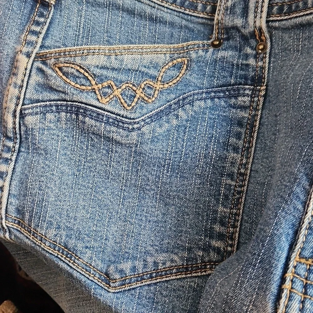 Y2K Hikit Low Waist Flared Embroidered Pocket Womens Jean's - Picture 5 of 6